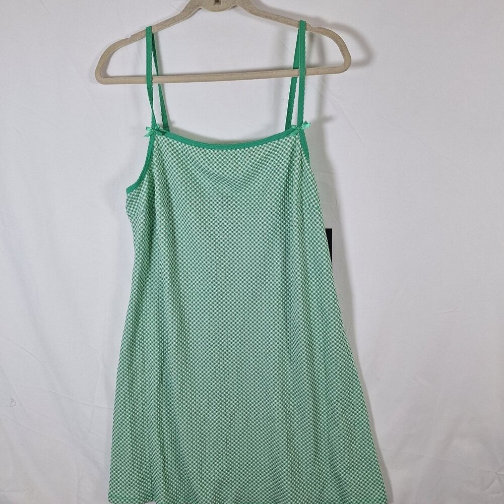 NWT Spaghetti Strap mini Bows Green White Plaid Dress size XL